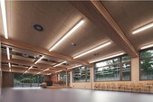 Multipurpose room with the beech wood joists and the folding partitions